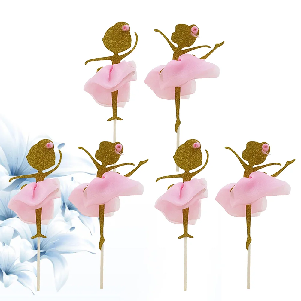 

6PCS Dancing Girl Cupcake Pick Mesh Dress Insert Fruit Dessert Appetizer Toothpick for Wedding Birthday Party