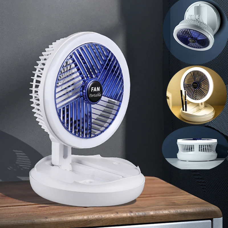 

Multifunction Foldable Ceiling &Table Fan with light, 6 inch 2000mAh Mute Rechargeable Portable usb Electric fan