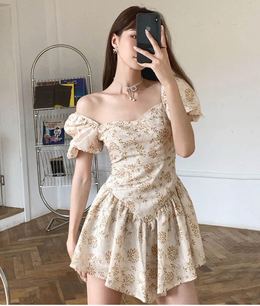 

2022 Korean summer new women's bubble sleeve sweet short sleeve dress