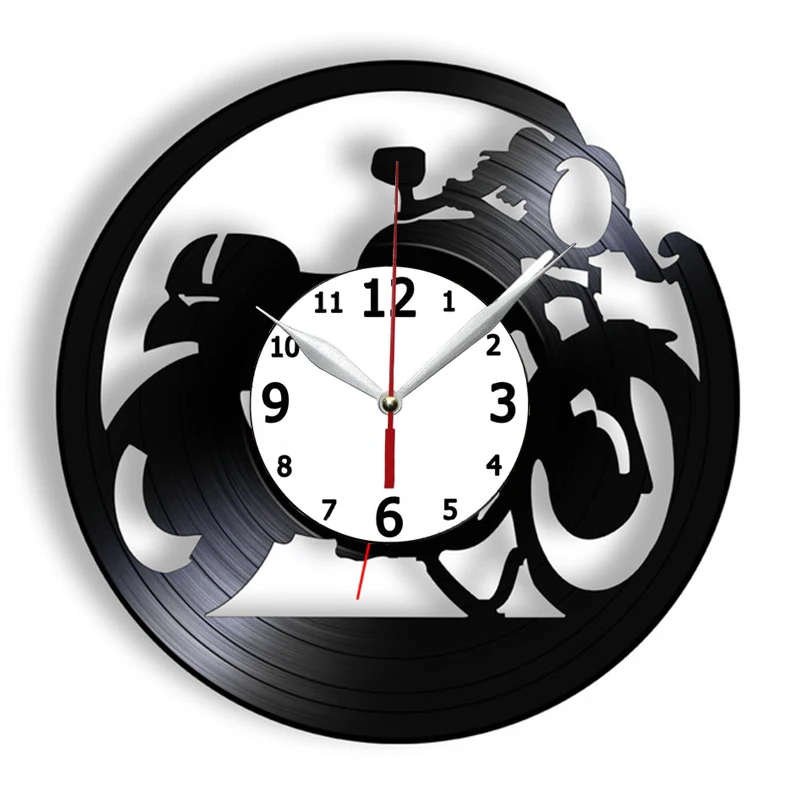 

Мотоциклетные виниловые настенные часы в стиле ретро, часы для кафе, гонщиков, пабов, баров, декор для мотоциклов и клубов светодиодный свет...