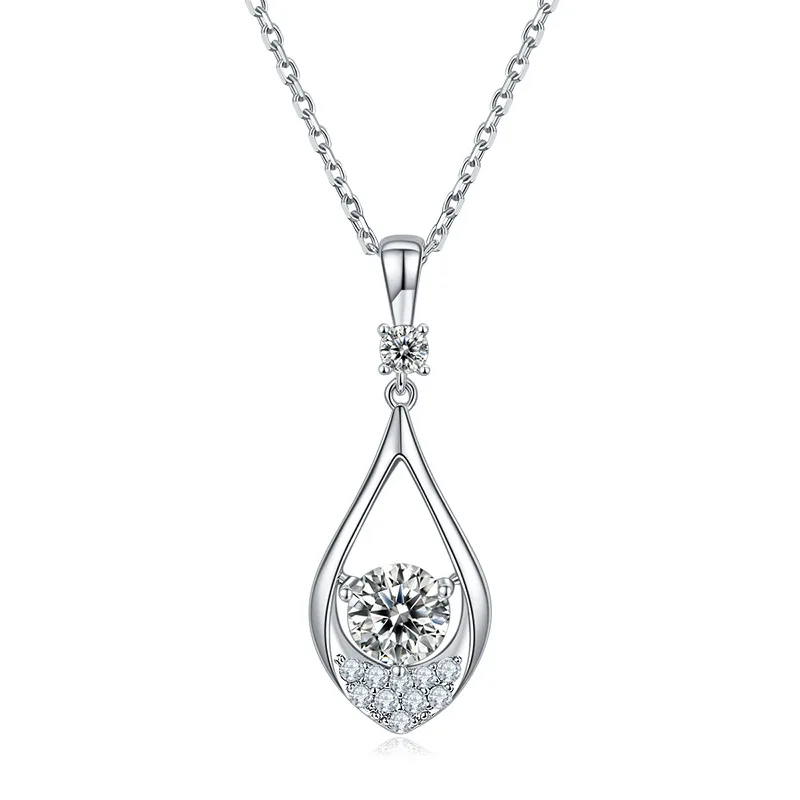 

925 Sterling Silver Moissanite Crystal Pendant Necklace and Earrings