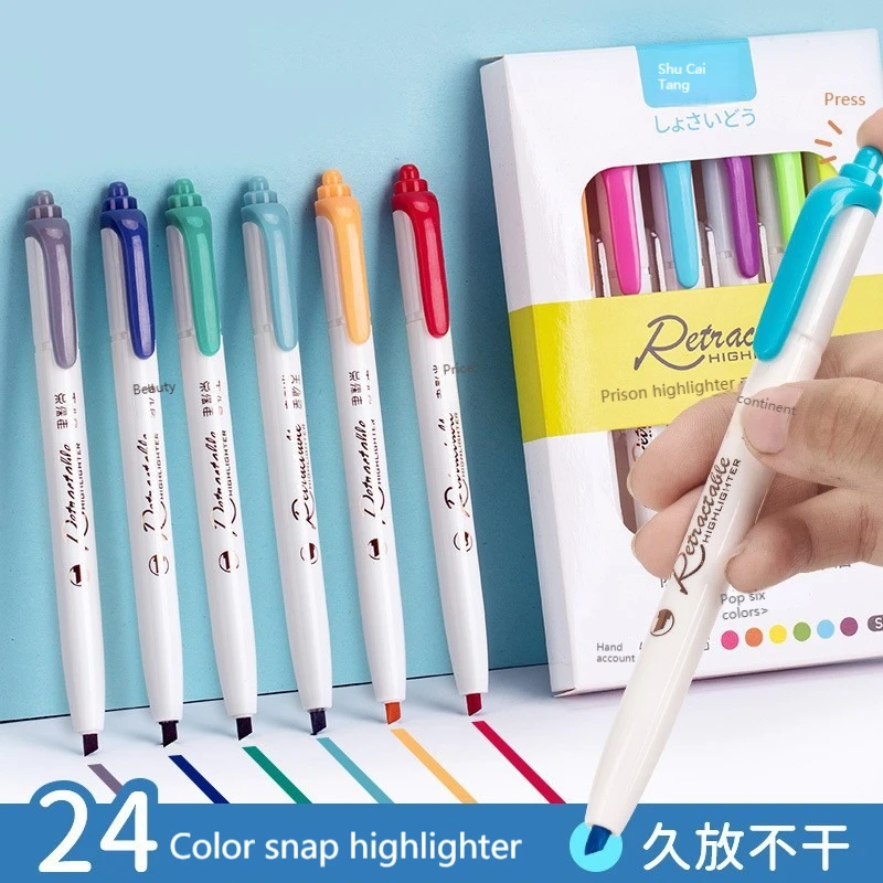 

Haile 6Colors/set Morandi Retractable Highlighters Fluorescent Pen Manga Markers for Drawing Doodling Coloring Kawaii Stationery
