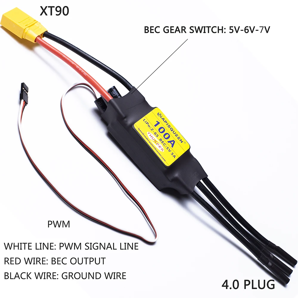 Бесколлекторный регулятор скорости ApisQueen 100A (ESC) 2-6S LiPo с BEC 5A для радиоуправляемых самолетов и лодок (art.: 3920dbcc0edeb) - 3920dbcc0edeb