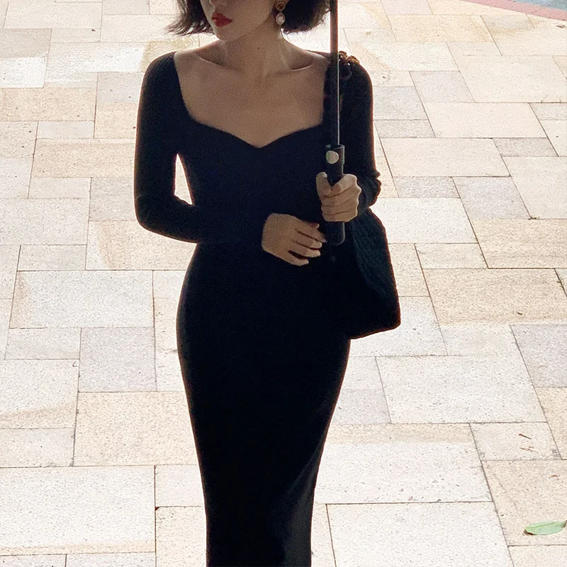 

Dresses For Women 2022 New Sexy Strapless Ribbed Knitted Bodycon Robe Femme Jurk Spring Long Sleeve Midi Sweater Vestido Clothes