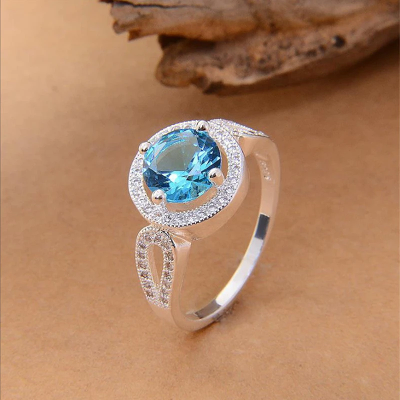 

Fashion Silver Geometric Rings Ladies Hot Sale Round Sapphire Zircon Rings Bridal Engagement Anniversary Gift Jewelry