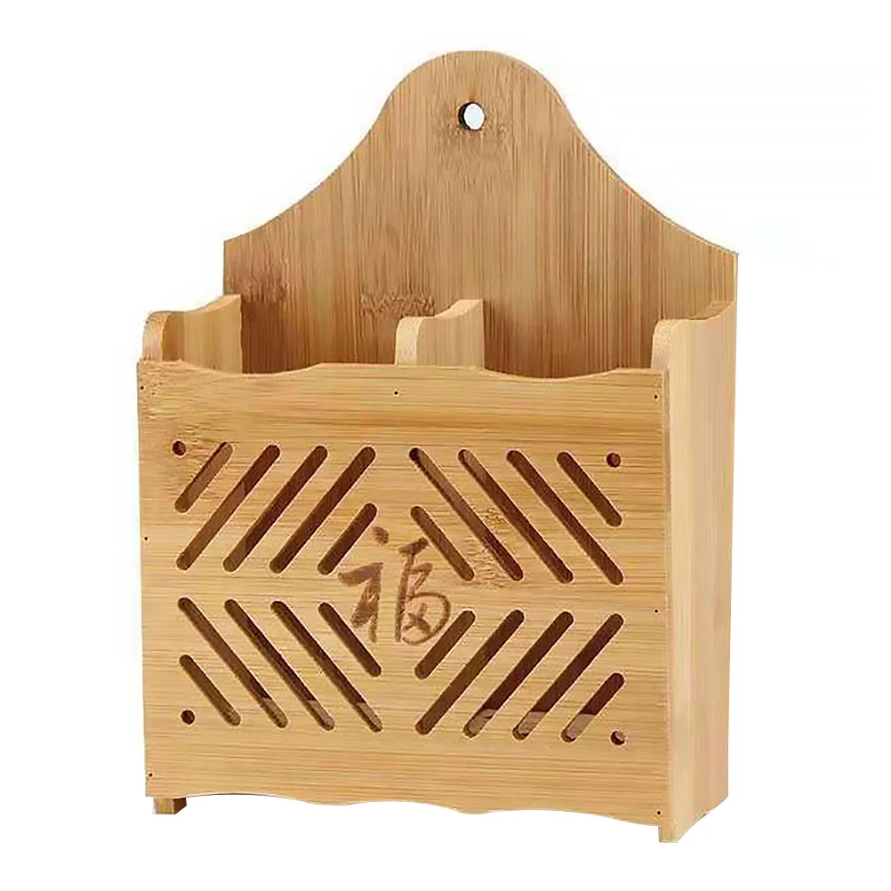 

1pc Wall-mounted Bamboo Kitchen Chopsticks Organizer Flatware Countertop Holder