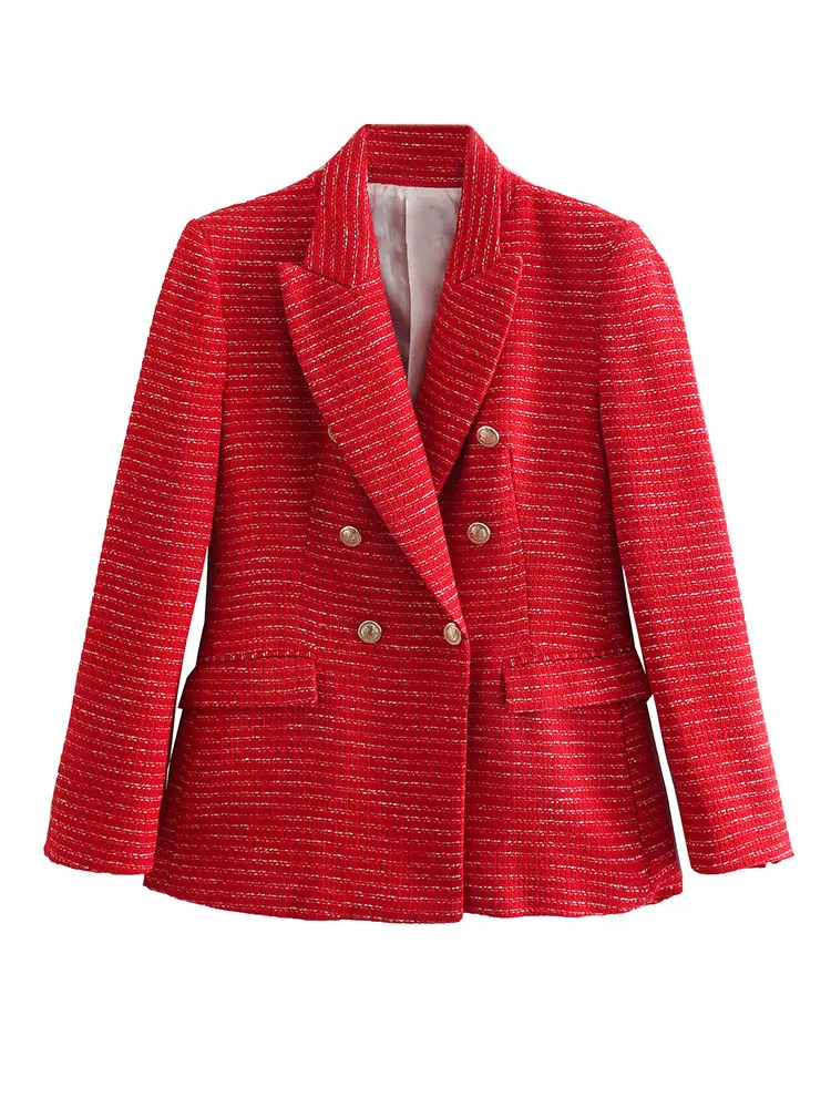 

Женский шерстяной двубортный Блейзер Nlzgmsj ZBZA из твида в английском стиле, офисные женские костюмы с длинным рукавом, шикарные топы 202202