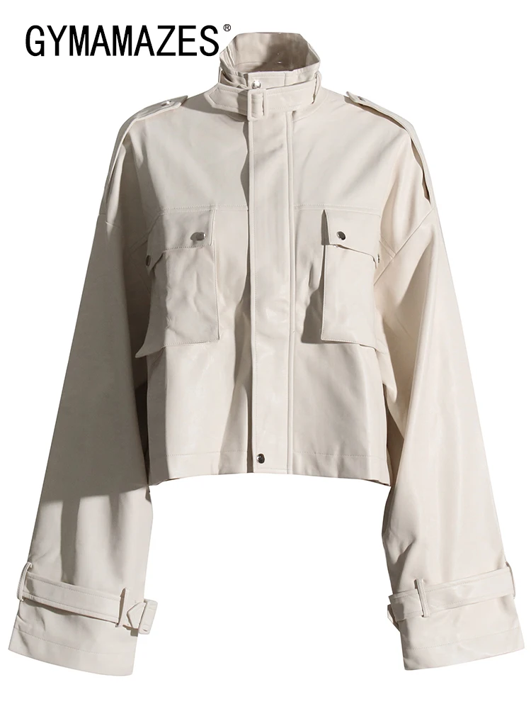 

Куртка GYMAMAZES Минималистичная Женская с воротником-стойкой, длинным рукавом, на молнии, в стиле пэчворк, свободная темпераментная куртка, Женская мода 2023