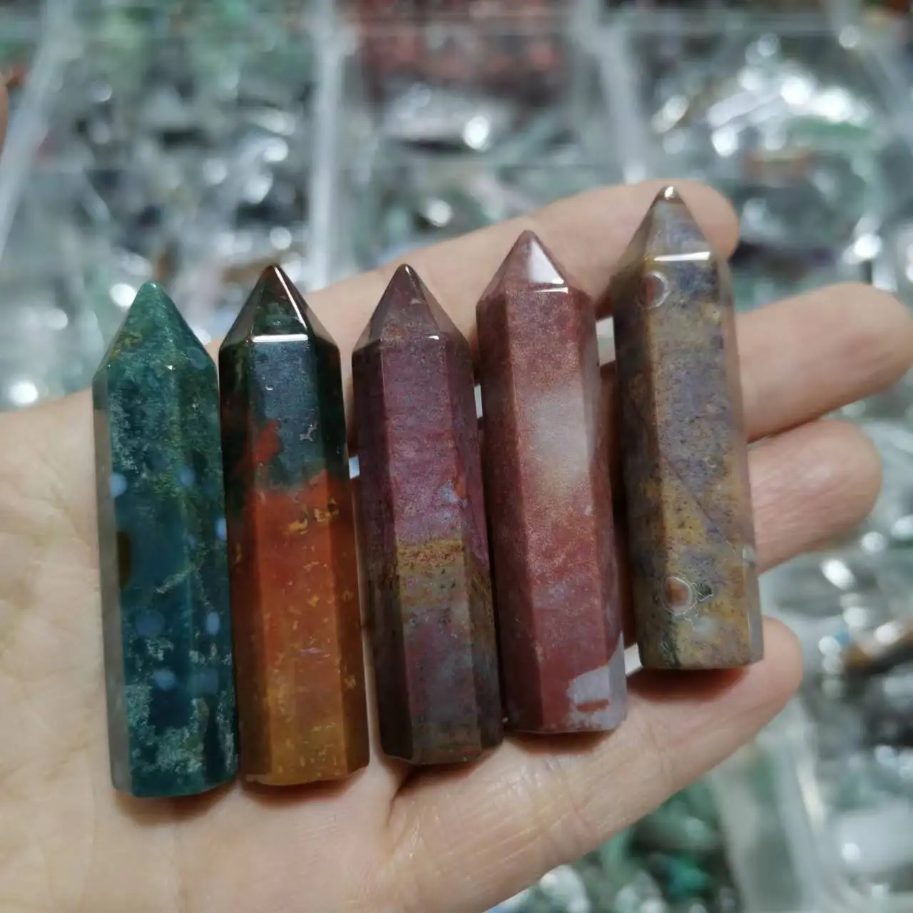 

5cm Natural Polychrome Jasper Point Crystal Quartz Tower Ornament Specimen Reiki Healing Energy Stone 1pc