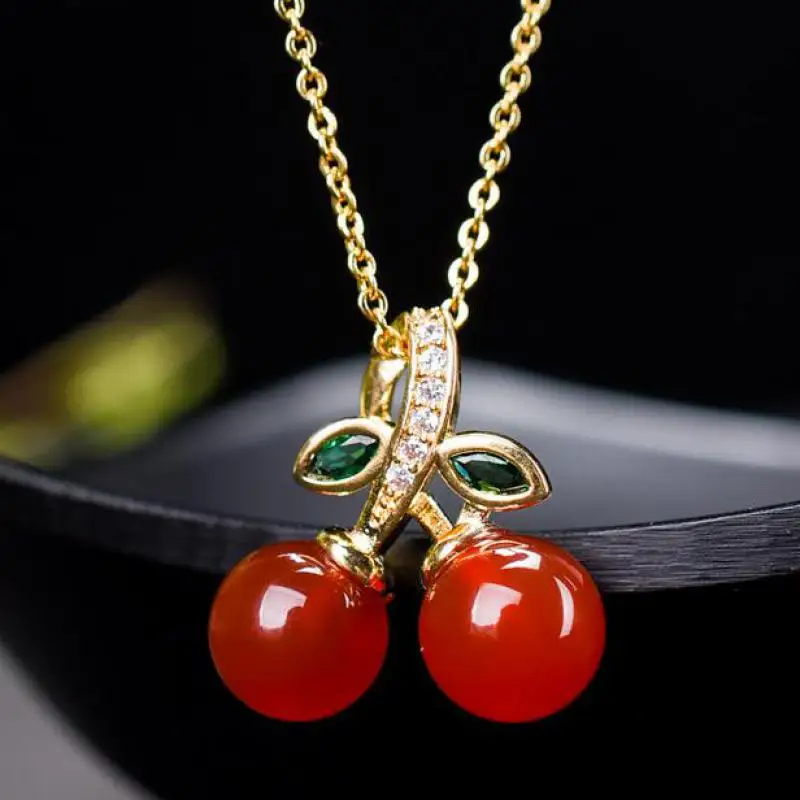 

Подвеска в виде Вишни из натурального красного нефрита с цирконом, изумрудное сердолическое ожерелье, женские модные подвески, ювелирные и...