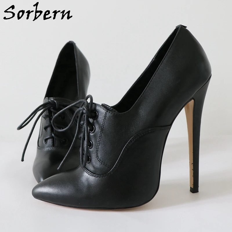 Sorbern Fashion Lace Up Women Pump High Heels 14Cm Stilettos Lace Up Pointed Toe Unisex Shoe Custom Color Plus Size 33-48