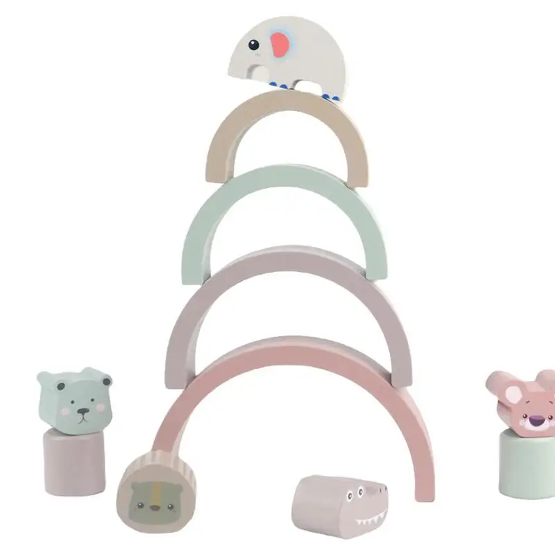 

Rainbow Stacker Wooden Rainbow Stacking Game Animal Blocks For Fine Motor Skills And Early Learning Montessori Toys For Kids