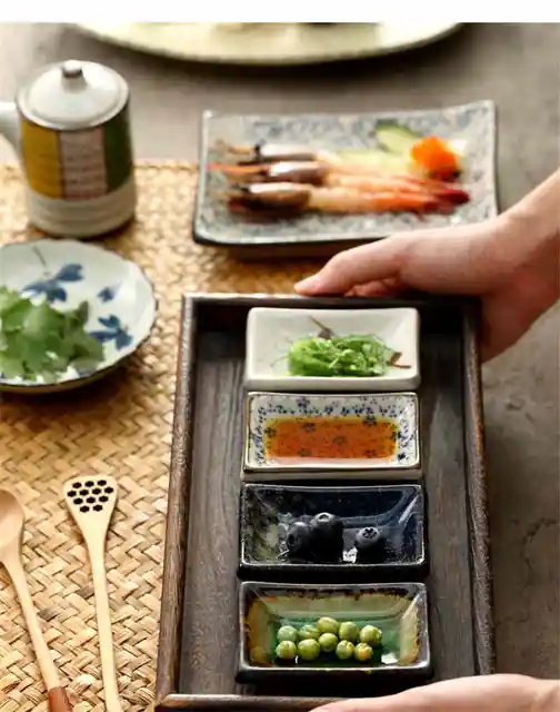 Ceramic Small Square Sauce Dish Japanese Sushi Seasoning Dish Wasabi Dish Soy Sauce Dish Sakura Pepper Dish 1