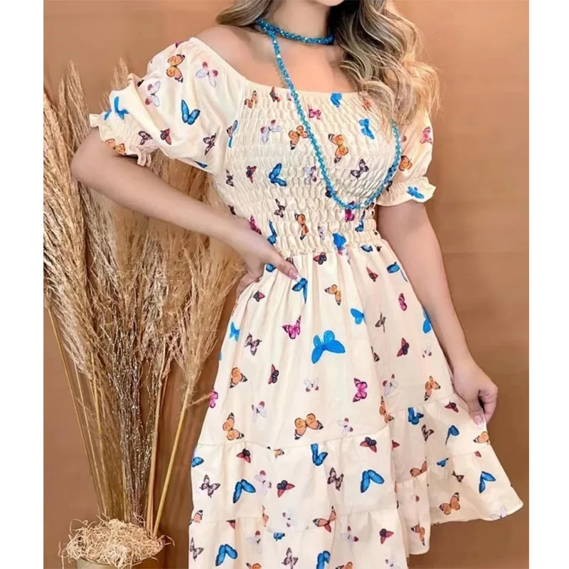 

2022 Spring New Women's Casual Dress Printing Sexy Waist Slim Dress Women