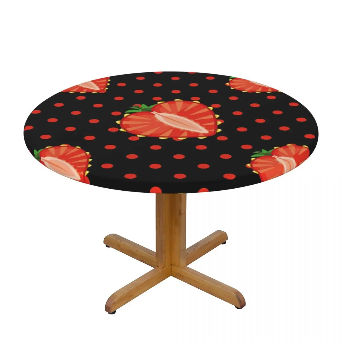 

Fitted Round Tablecloth Protector Soft Glass Table Cover Strawberry Berries Polka Dot Anti-Scald Plate Kitchen Home Tablemat
