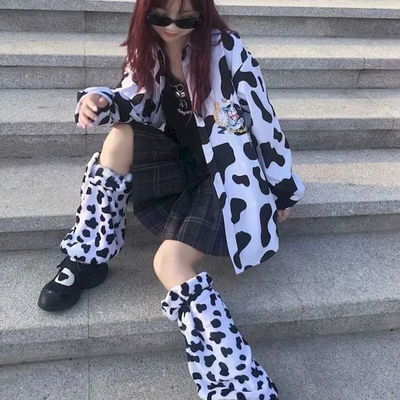 

Japanese Tube Socks, Cow Pattern, Knee Pads, Pile of Socks, Harajuku Style, JK Calf Sleeve, Lolita, Soft Sister, Trendy Student,