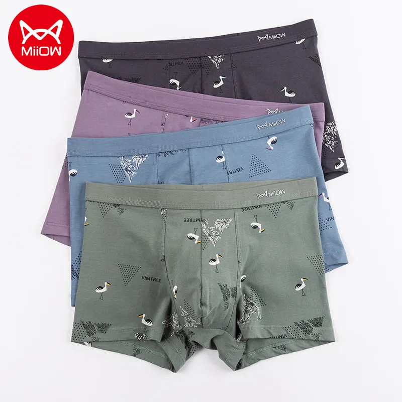 

MiiOW 4pcs Organic Cotton Men Underwear Print Boxers Shorts Man Boxer Trunks Men's Panties Boxershort Antibacterial Underpants