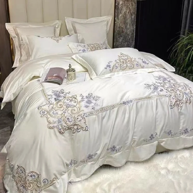 

Luxury Embroidery Bedding 1000TC Egyptian Cotton Queen Size Duvet Quilt Cover Set Bed Linen Fitted Sheet Pillowcases
