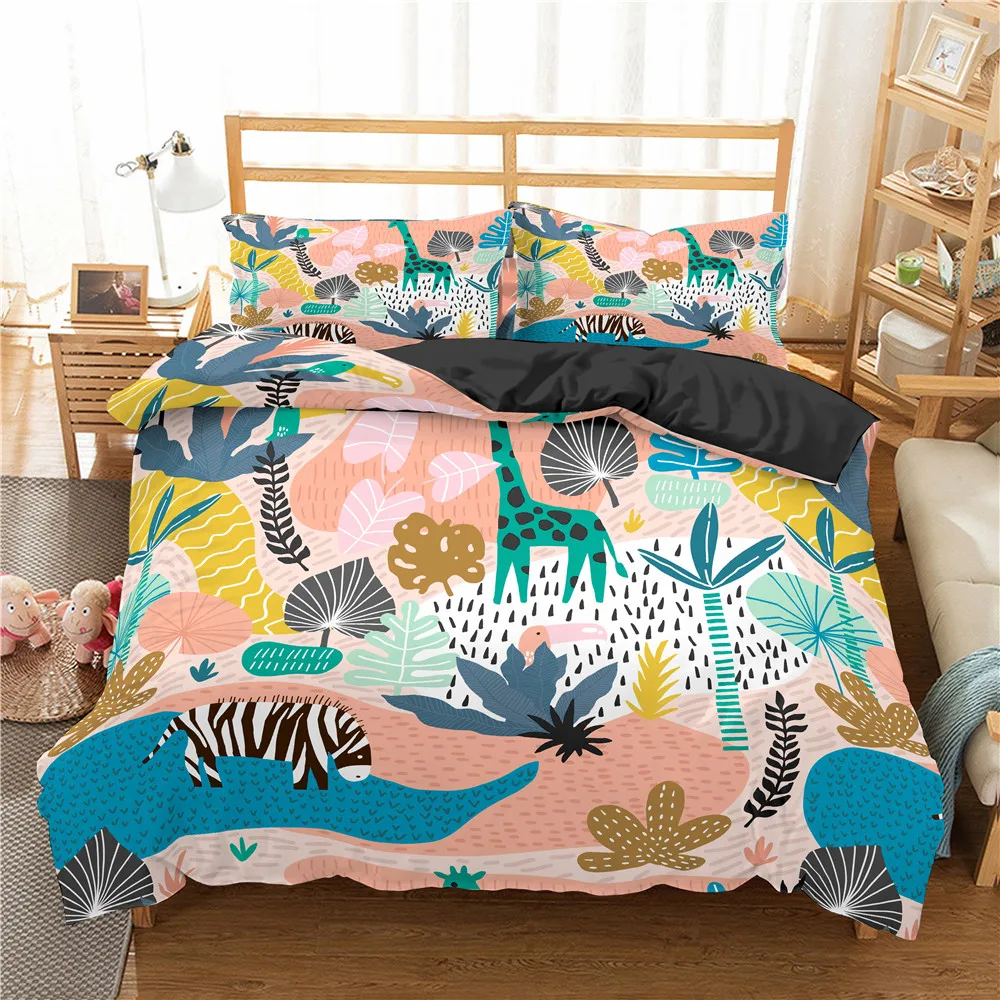 

Пододеяльник с изображением животных джунглей, пододеяльник с изображением короля, королевы, тропических растений, искусственной пальмы, д...