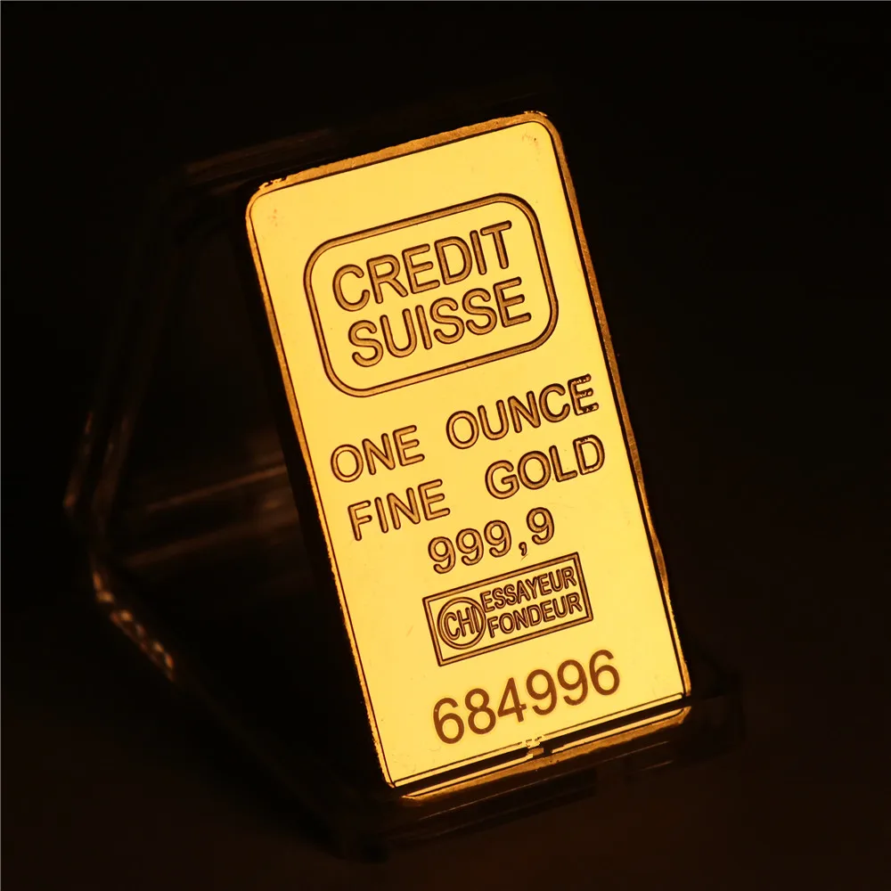 Hot! Laser serial number CREDIT SUISSE 1oz 24ct Pure Gold Plated Layered Bullion Bar Ingot Replica coin 3pcs/lot Free shipping
