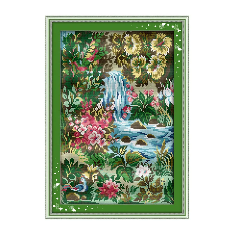 

Stream cross stitch kit flower river 18ct 14ct 11ct printed canvas DMC color cotton thread embroidery DIY handmade