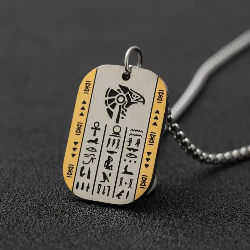 

Ancient Egypt Anubis Horus Rune Dog Tag Pendant Men's Stainless Steel Necklace Retro Cool Bike Riding Punk Amulet Jewelry Gift