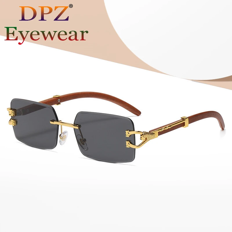 

2022 Luxury Brand Leopard Leg Sunglasses For Men Vintage Cutting Rimless Women Square Pilot Sun Glasses Cool Sexy Shade 8034