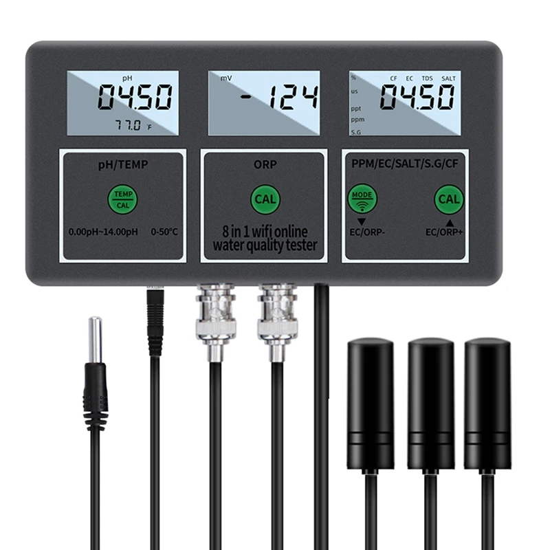 Tuya восемь в одном цифровой Wi-Fi тестер качества воды PH EC TDS SALT SG.Temp ORP CF метр