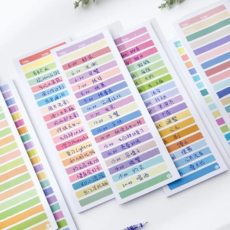 

50 Pcs/Pack Long Memo Pad Colorful Gradient Note Student Stationery Supplies Office Take Notes Planner Label Mini Pocket Note