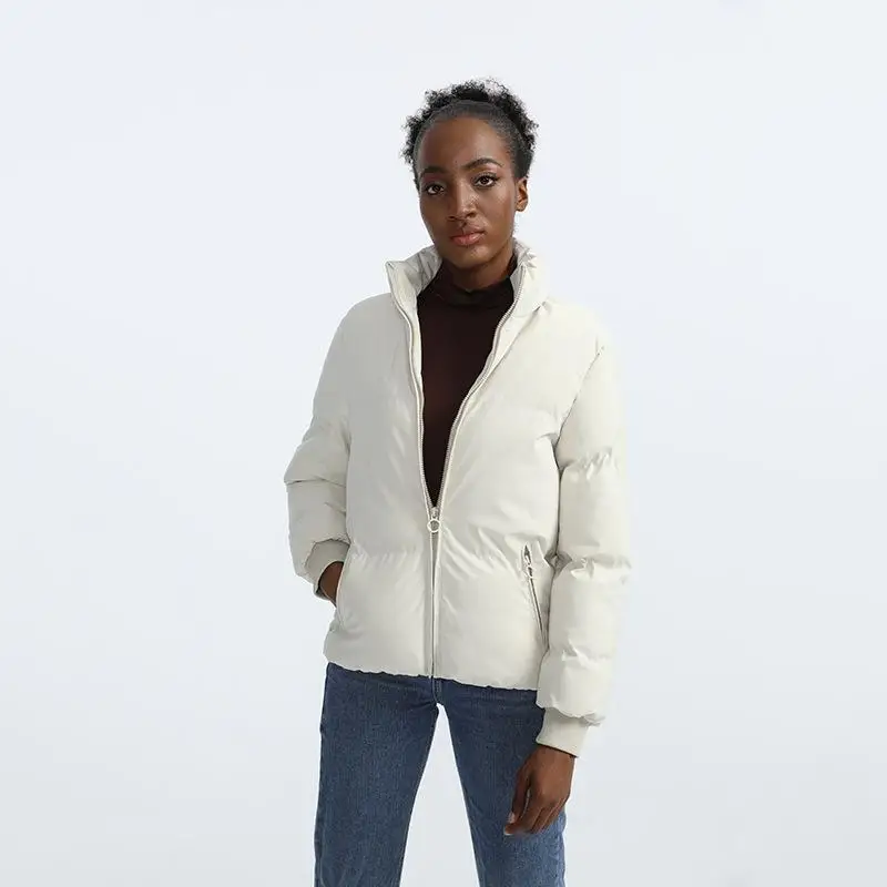 2023 Autumn and Winter Solid Color Cotton Jacket Bread Jacket Stand Collar Cotton Jacket New Women's Casual Long-sleeved Jacket