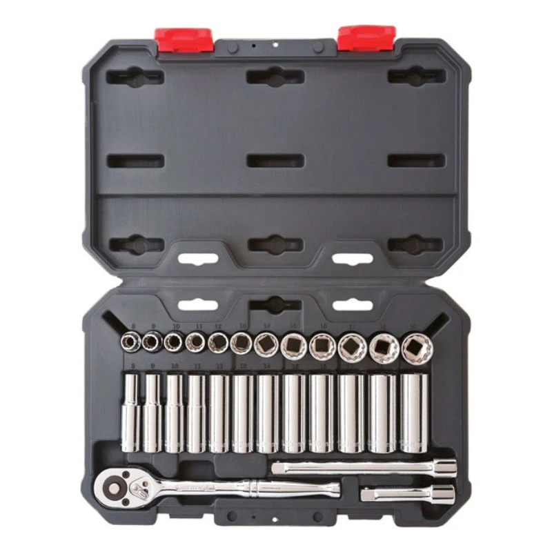 

Assorted Sizes x 3/8 in. drive Metric 6 and 12 Point Socket Wrench Set 27 pc.