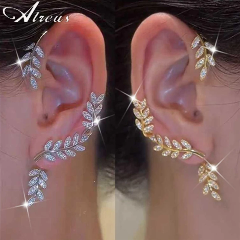 

Single Side Silver Plate Full Pave Rhinestone Leaf Ear Clips no Piercing For Women Copper Zircon Ear Cuff Clip Earrings Jewelry