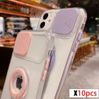 slide camera protection case for iphone 13 pro max 11 xr 12 gradient clear cover ring holder stand soft transparent bumper 10pcs