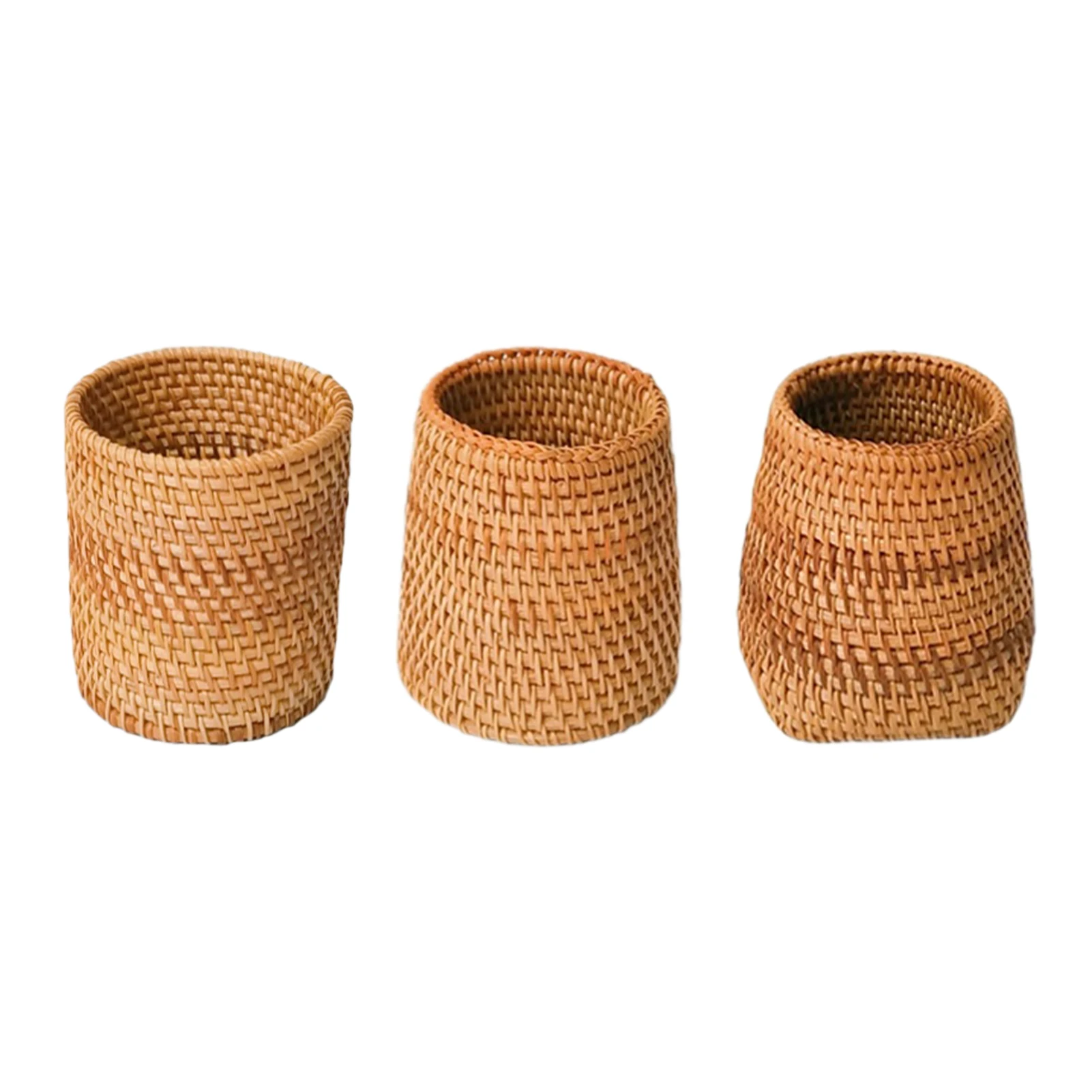 

3pcs Table Decor Student Practical Gift Cup Rattan Organizer Hand Woven Home Office Makeup Brush Pen Holders Stationery Storage