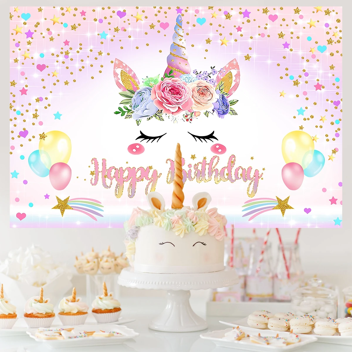 Фон для фотографирования с изображением единорога и радуги