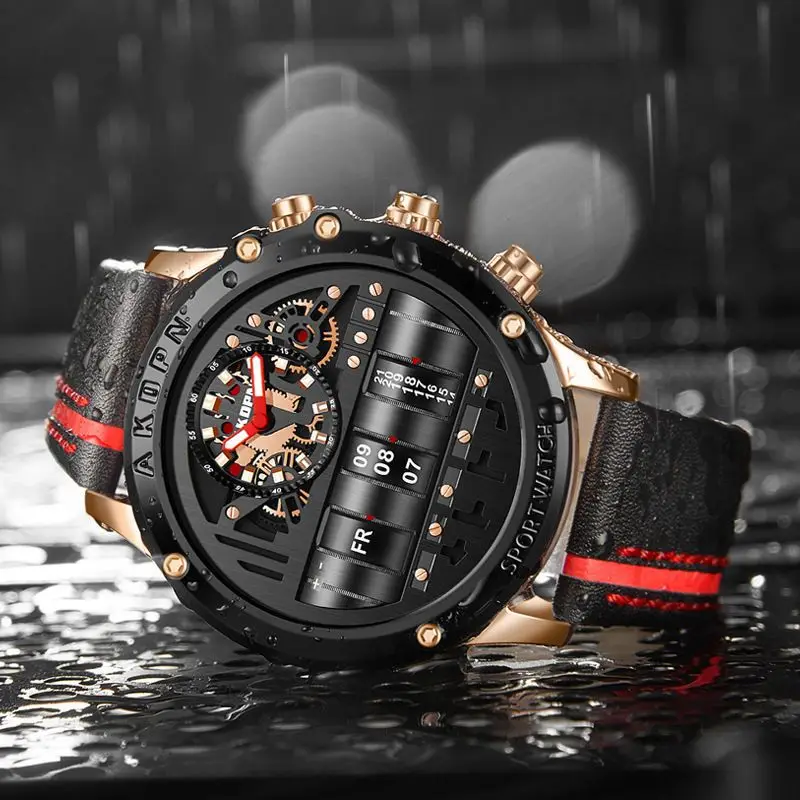 

Domineering Men's Watch Personalized Waterproof Trendy Men's Oversized Dial Cool Creative Genuine Leather Fashion Student