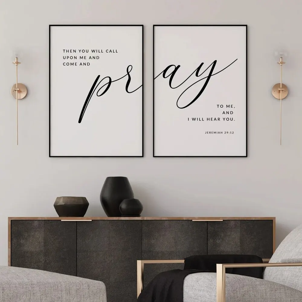 Современные Черные Иеремии 29:12 молитвенные слова ко мне, Библия, тексты, церковное искусство, настенная Картина на холсте, постеры для гостиной, домашний декор