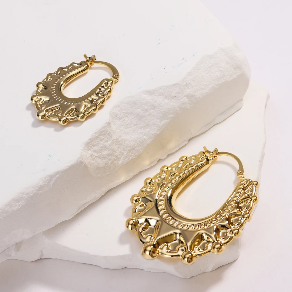 Золотые серьги-кольца U-образные с короной Jewelry