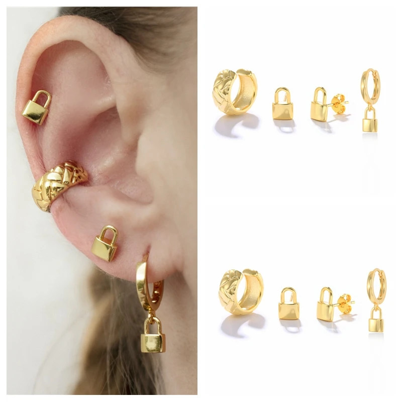 

BOAKO Mini Lock 4Pcs Set Earring For Women Korean Fashion Stud Earrings Pendientes Mujer 2022 Trend Jewelry Gift