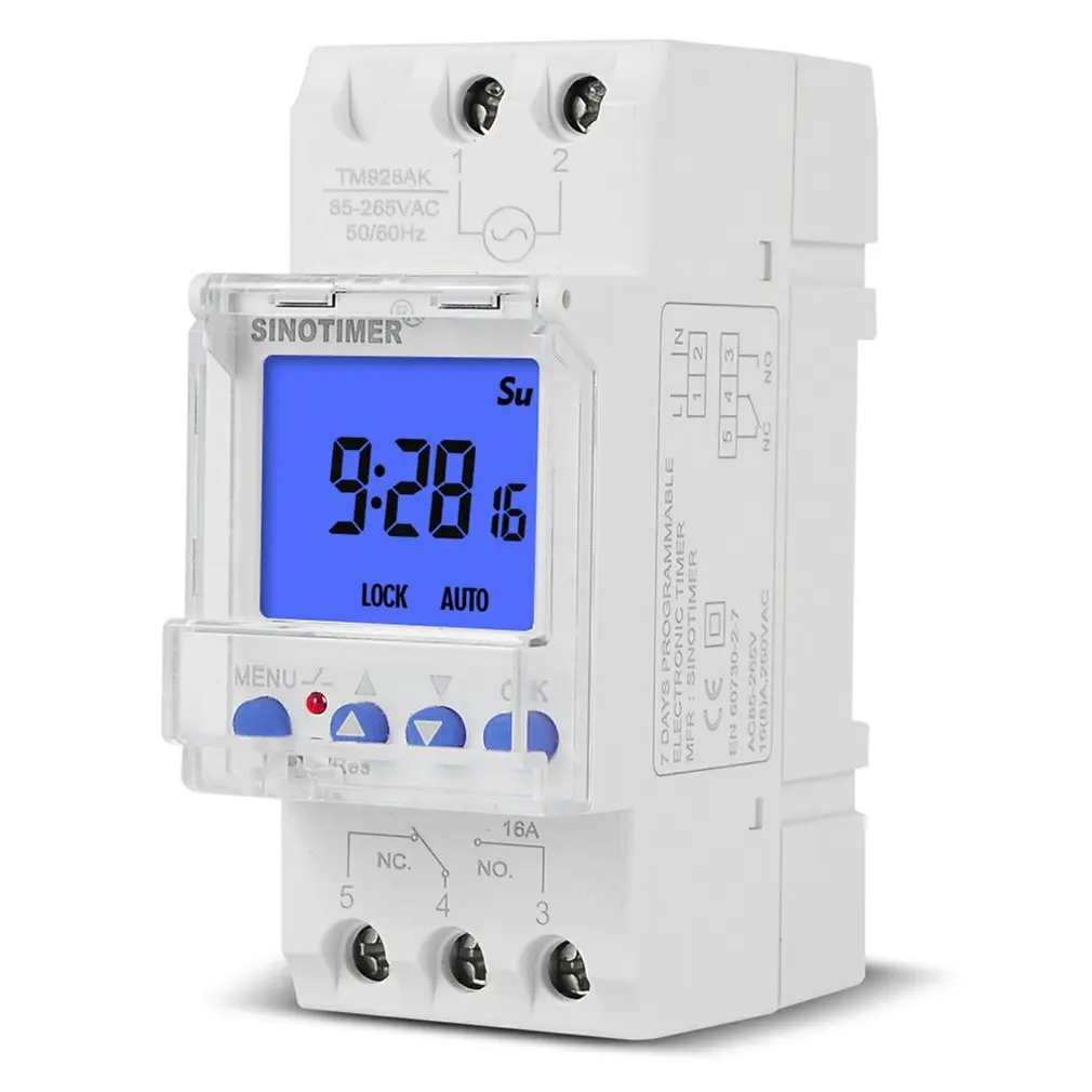 

16A/30A Big LCD Display Backlight Digital Weekly Programmer 85-265V 1NO + 1NC Cycle Time Controller DIN Rail