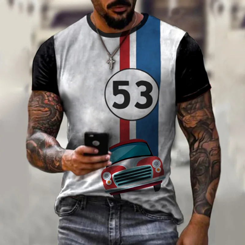 

New Men's Vintage T-shirt 3D Printed Oversized Car Pattern Street Trend Comfortable O Neck T-shirt Men's Clothing Summer Top