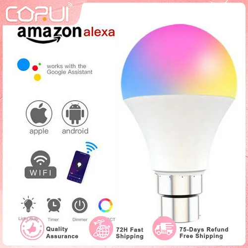 

9W WiFi Smart Light Bulb E27 E26 B22 Dimmable RGB+CCT Smart Light Bulb Voice Control Work With Alexa Google Home Cozylife