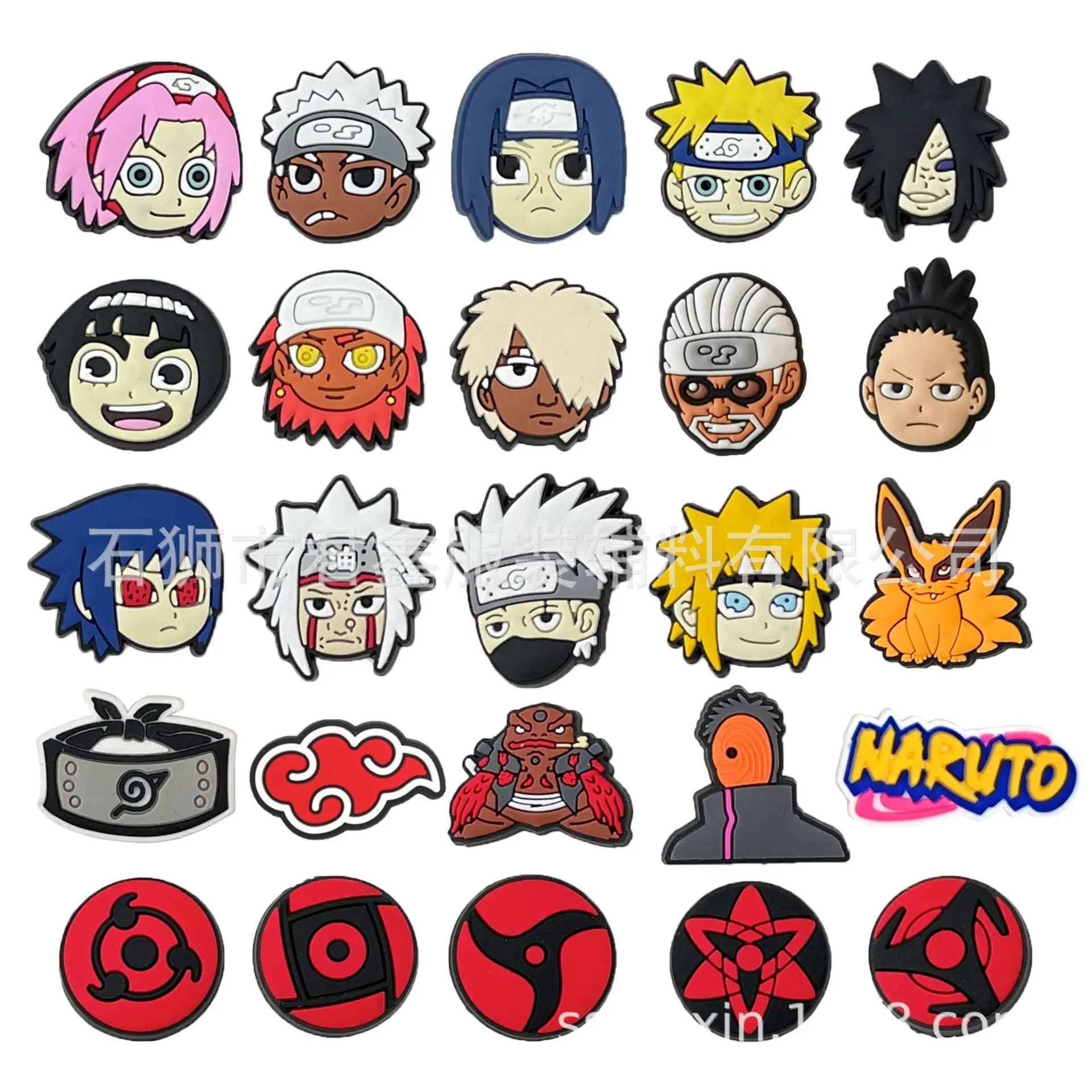 25 Styles NARUTO PVC Shoe Buckle Anime Sneakers Accessories Cartoon Croc Charms Slippers Decorations Wholesale Kids X-mas Gifts