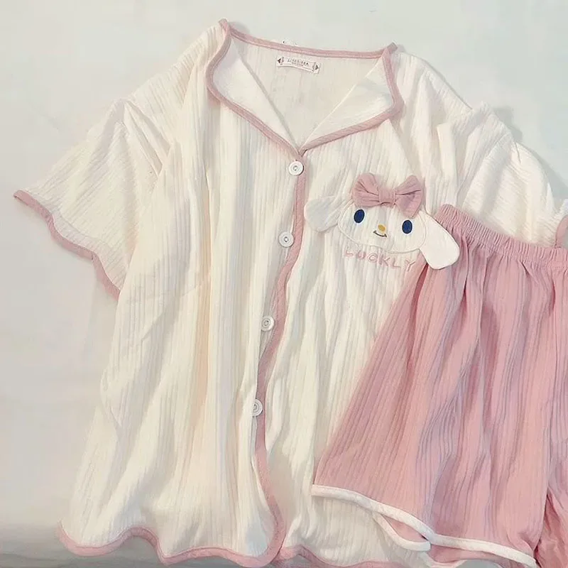 

Kawaii Sanrio Pajamas Cute Cinnamoroll Cartoon Girl Summer Short-Sleeved Shorts Home Clothes Accessories for Girls Gifts