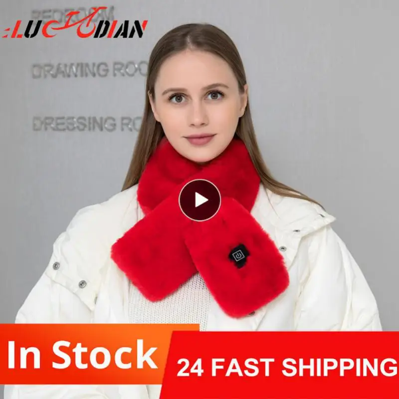 

USB Women Winter Thickened Warm Heating Scarf Rabbit Fur Women Neck Warmer Thick Outdoor Hiking Cycling Windproof Solid Scarf