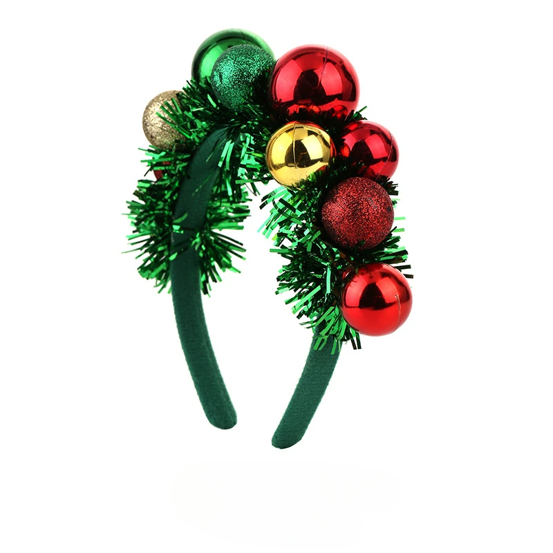 

New Christmas Headband Hair Accessories Creative Design Colored Ball Green Streamer Atmosphere Party Headband
