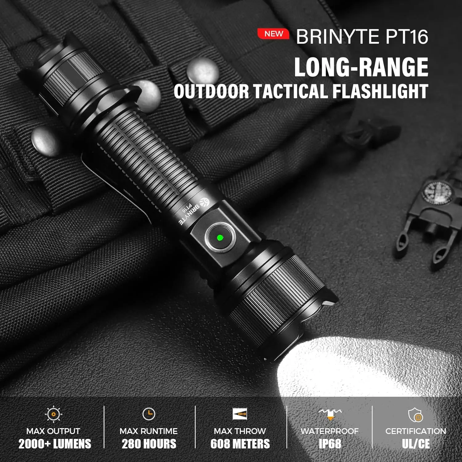 Фото Brinyte PT16 2000 люмен перезаряжаемый военный тактический фонарик USB-C компактные светодиодные фонарики профессиональный охотничий фонарь №2