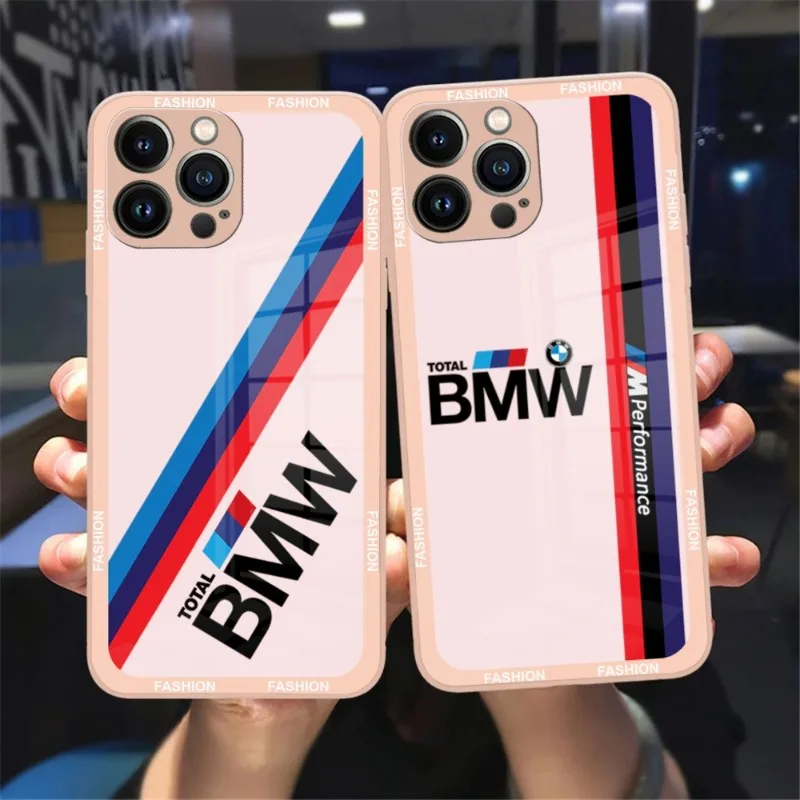 

Luxury BMW Sports Drift Car Phone Case Pink Green Glass For IPhone 13 14 12 11 Pro XS Max Plus Mini X XR 8 7 6s SE2020 Cover