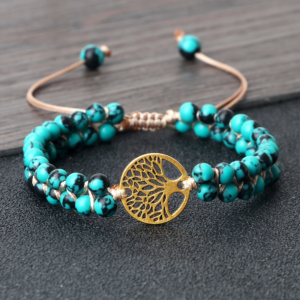 

Двухрядный плетеный браслет 4 мм из зеленого и черного натурального камня, регулируемые браслеты на удачу, цепочка, ювелирные изделия, подар...