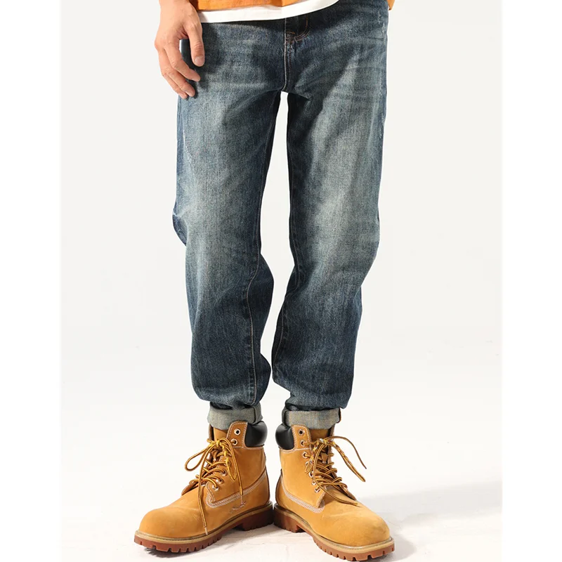 Streetwear Men 2022 New Pattern Vintage Recreational Blue Pants Straight Cylinder Comfortable Loose Hole Jeans Autumn Female